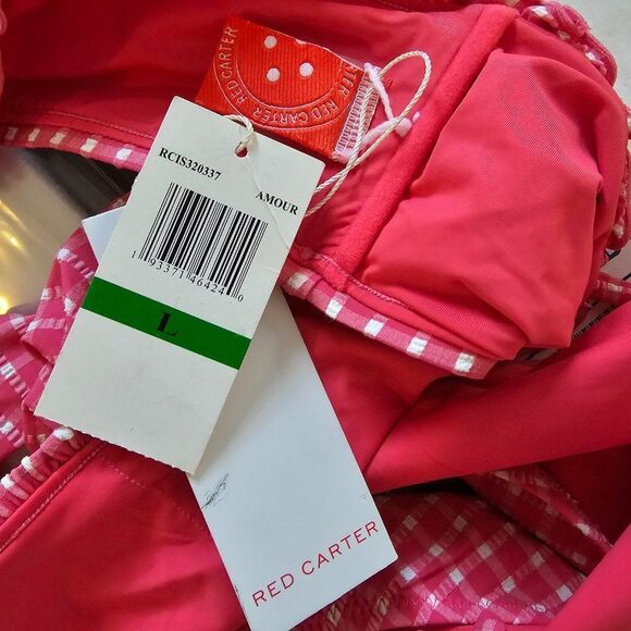 Red Carter Amour Gingham Shirred Bandeau Bikini Top & Bottom Set Size Large - Picture 15 of 15